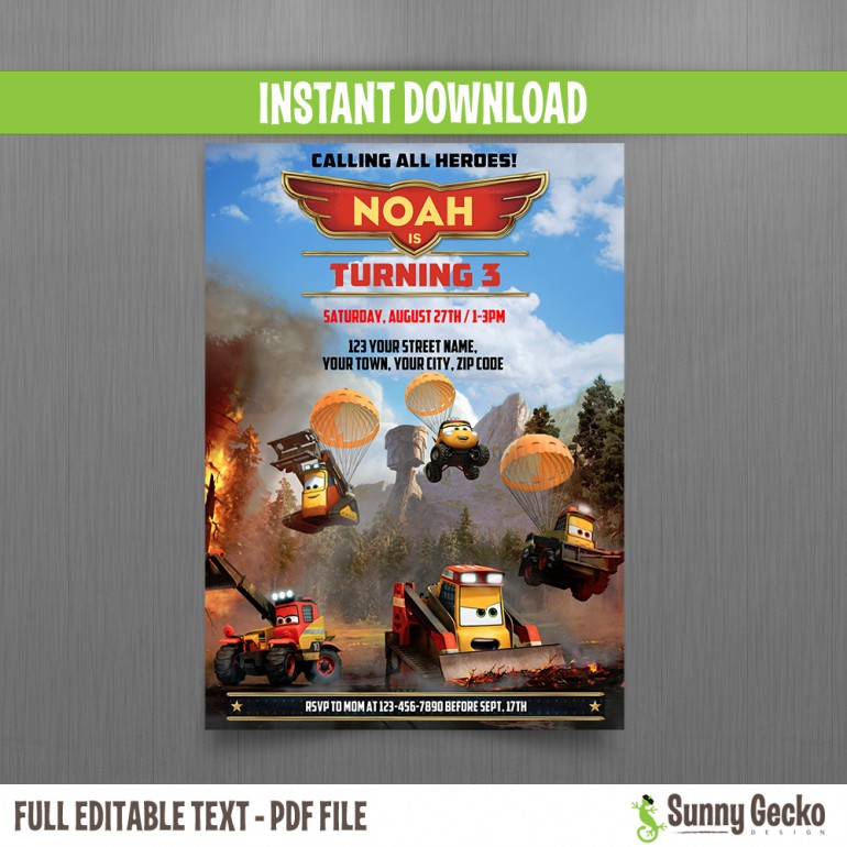 Planes Fire and Rescue Smokejumpers Birthday Invitation